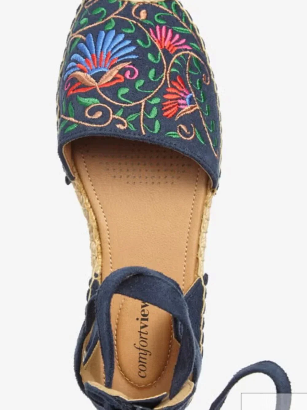 Shayla Flat Espadrille Embroidered Laced Up Embroidery Floral Boho 8W 8 wide